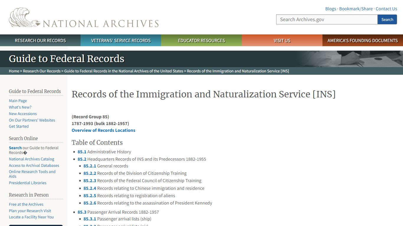 Records of the Immigration and Naturalization Service [INS ...